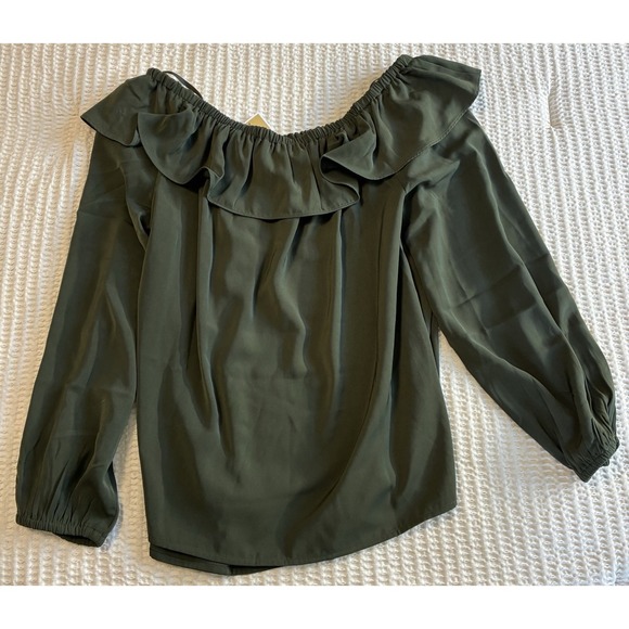 NWT Michael‎ Kors off shoulder Blouse, olive green, Size Large - Picture 5 of 7